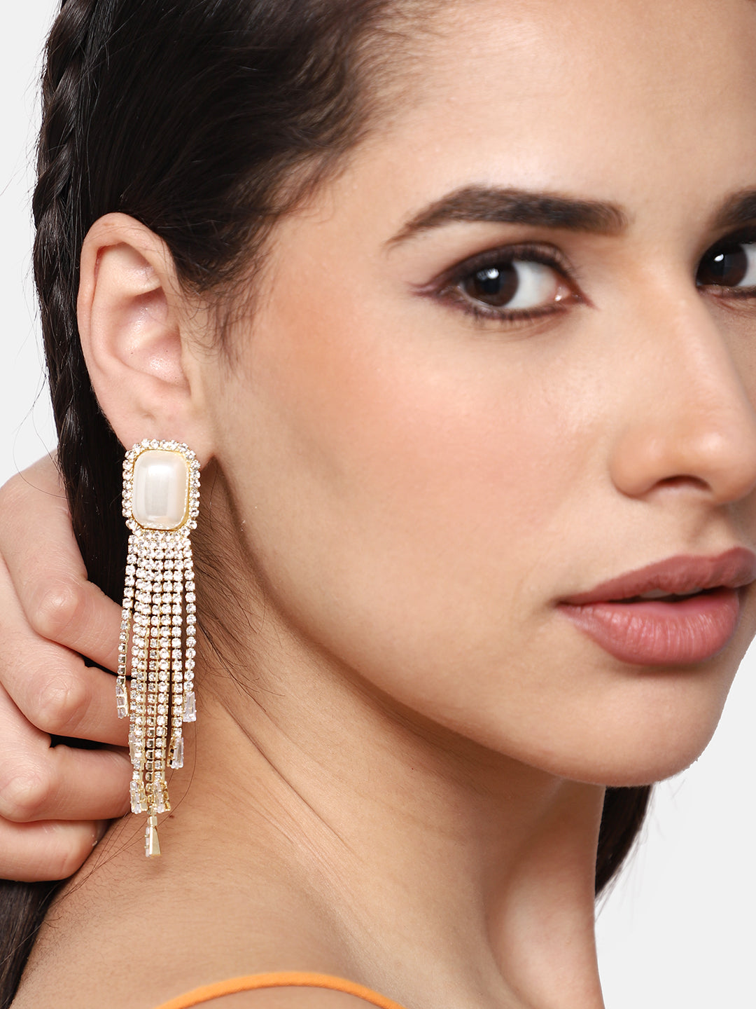 GOLD PLATED PARTY DESIGNER STONE DROP EARRING FOR WOMEN