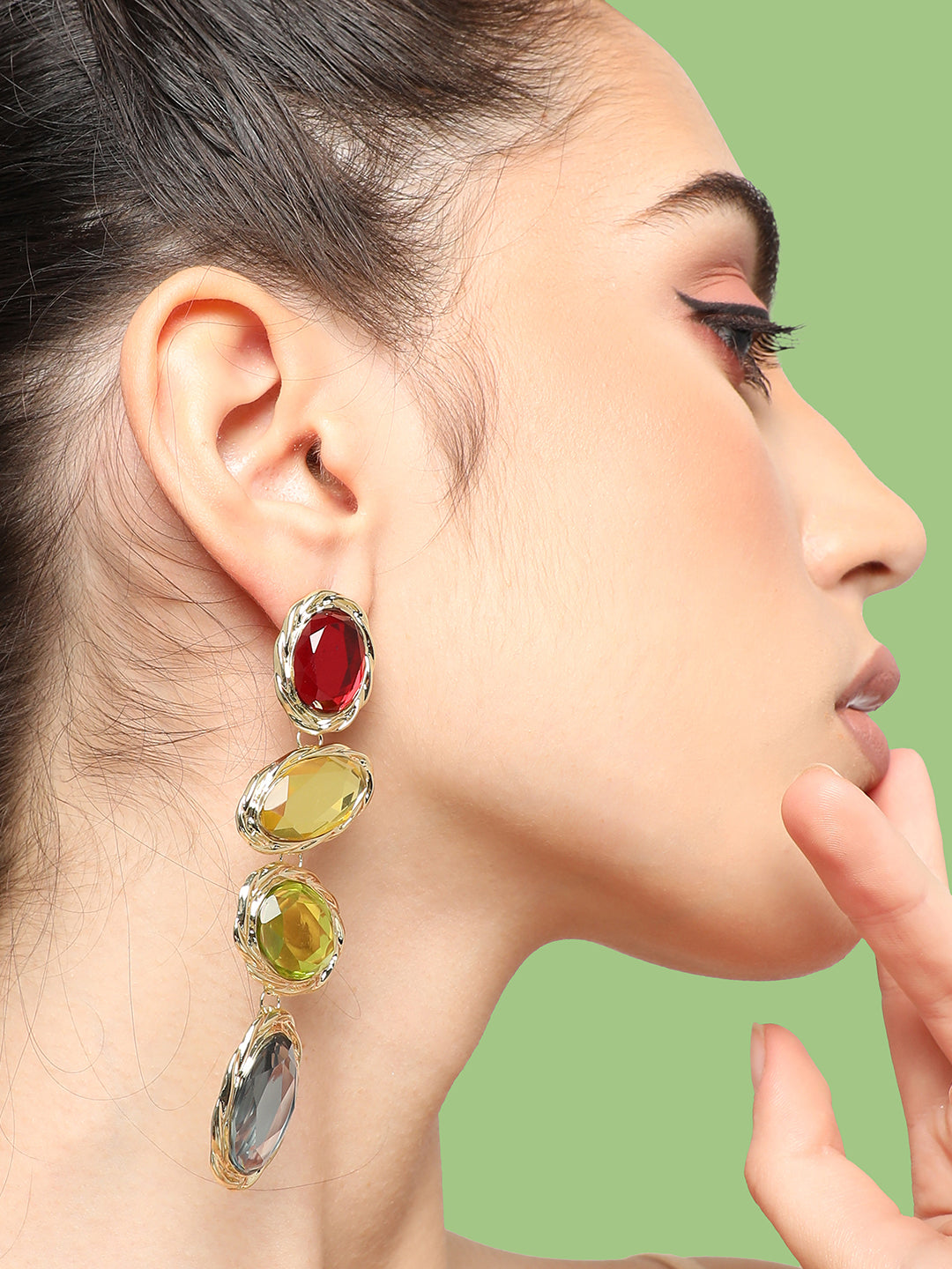 GOLD PLATED PARTY DESIGNER STONE DROP EARRING FOR WOMEN