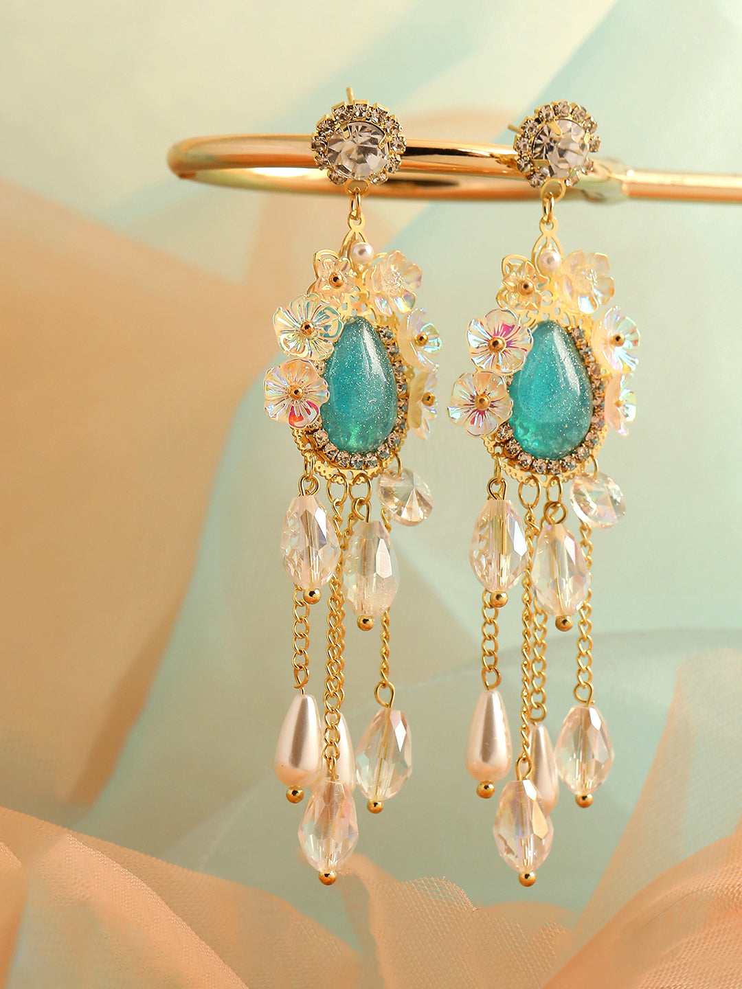 GOLD PLATED PARTY DESIGNER STONE DROP EARRING FOR WOMEN