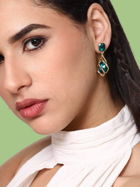 GOLD PLATED PARTY DESIGNER STONE DROP EARRING FOR WOMEN