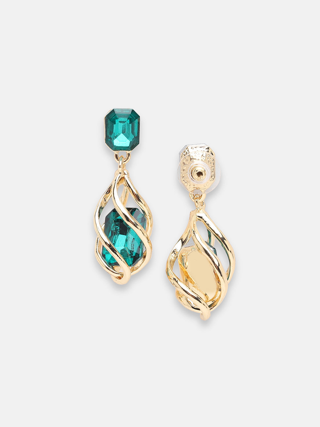 GOLD PLATED PARTY DESIGNER STONE DROP EARRING FOR WOMEN