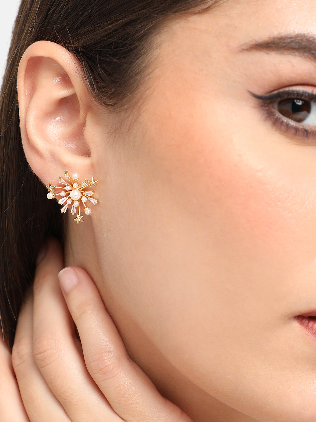 GOLD PLATED PARTY DESIGNER STONE DROP EARRING FOR WOMEN