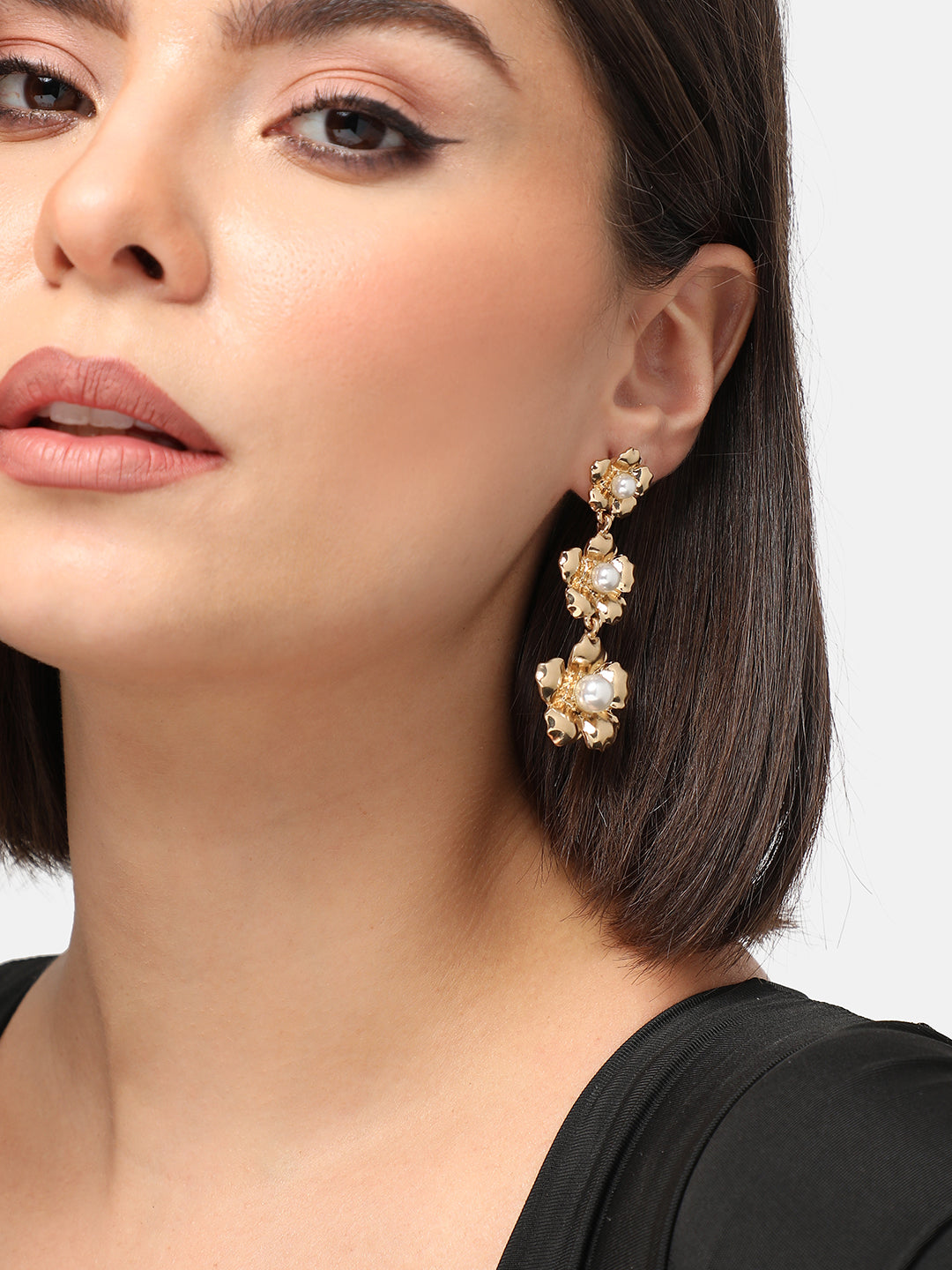 GOLD PLATED PARTY PEARLS DROP EARRING FOR WOMEN