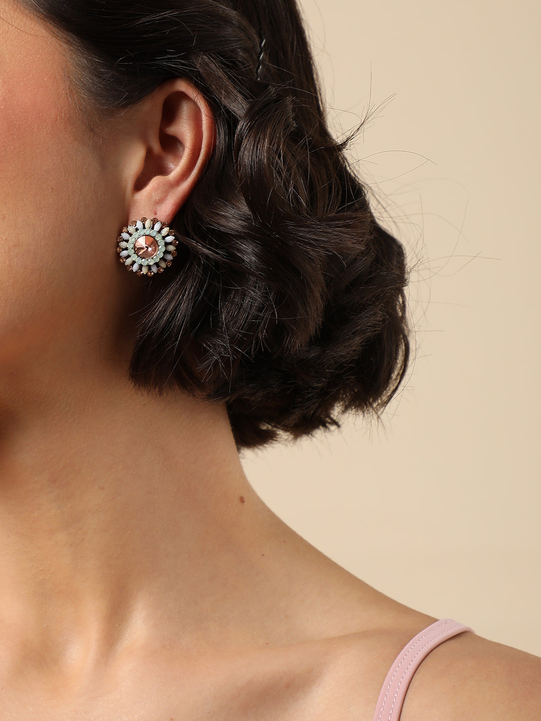Gold Plated Designer Stone Stud