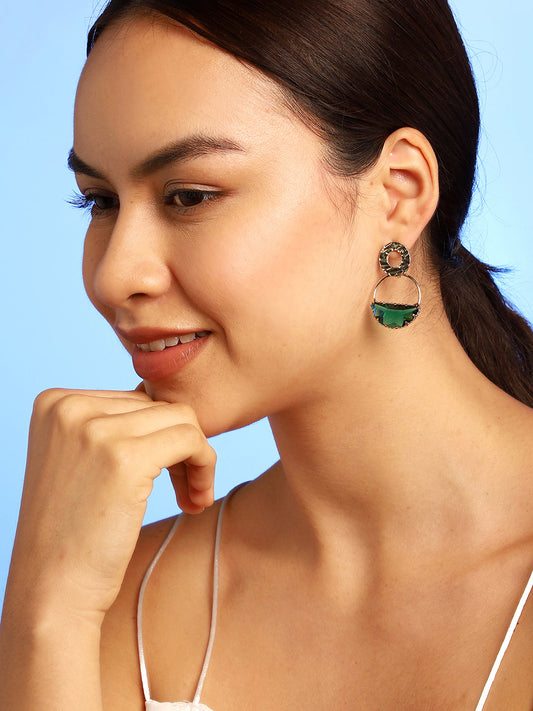 GOLD PLATED GREEN DROP EARRINGS