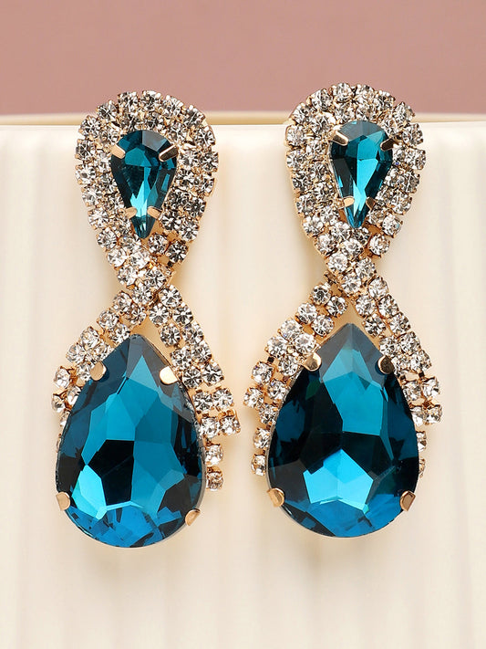 GOLD PLATED PARTY DESIGNER STONE DROP EARRING FOR WOMEN