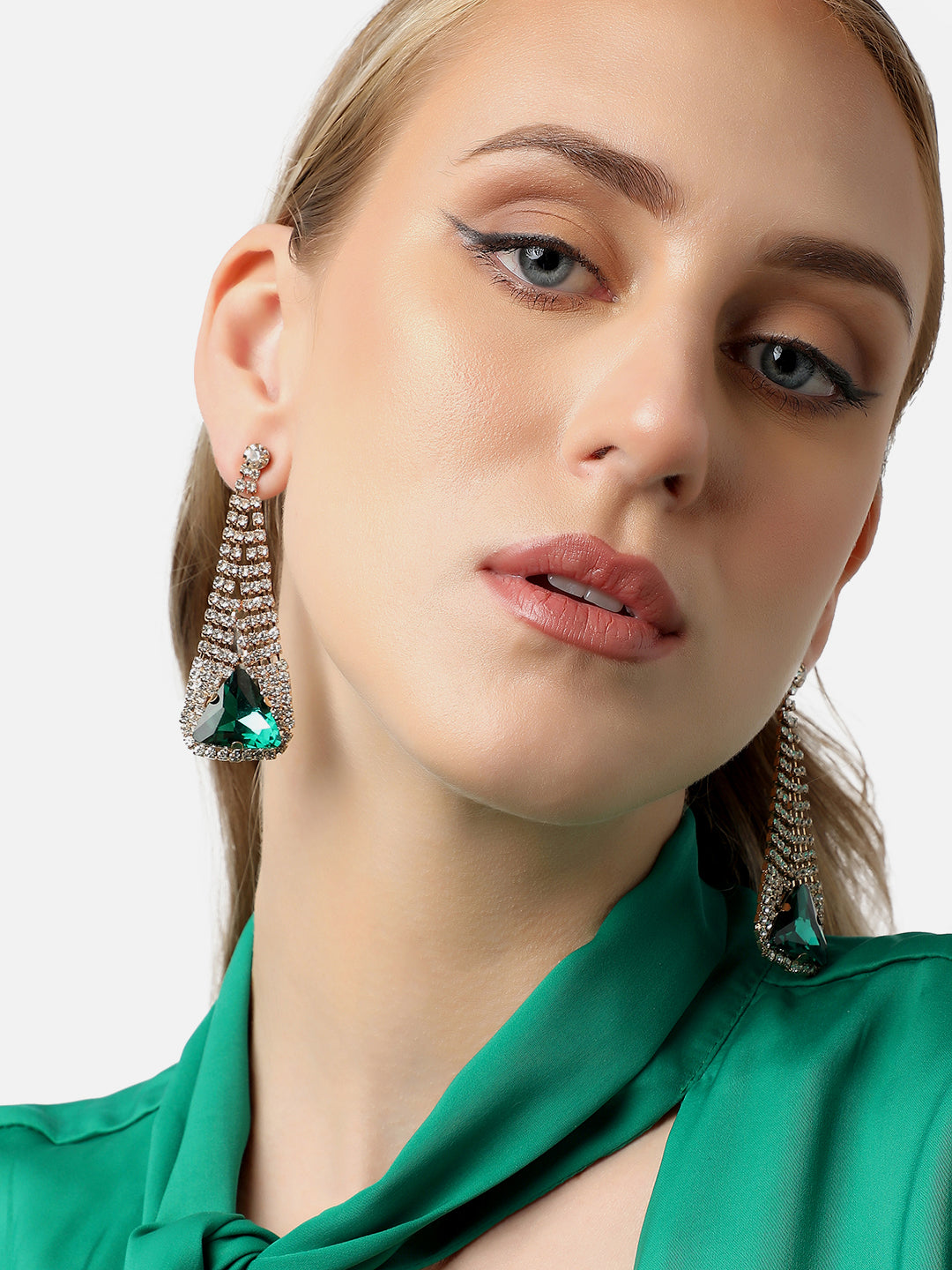 GOLD PLATED PARTY DESIGNER STONE DROP EARRING FOR WOMEN