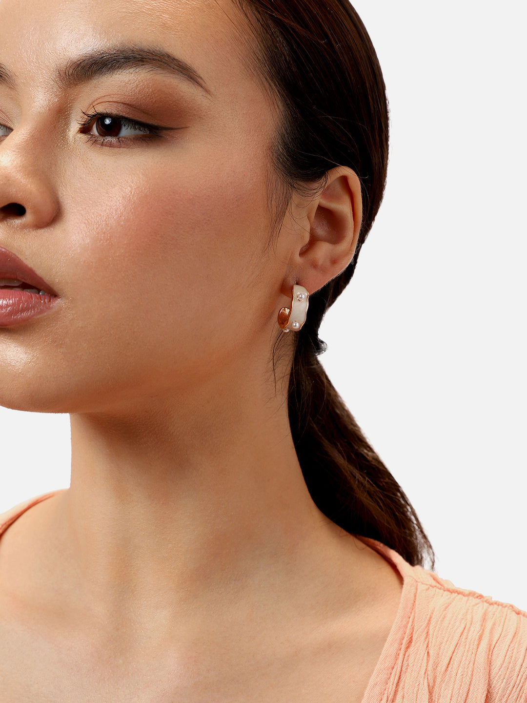 GOLD PLATED PARTY PEARLS HOOP EARRING FOR WOMEN