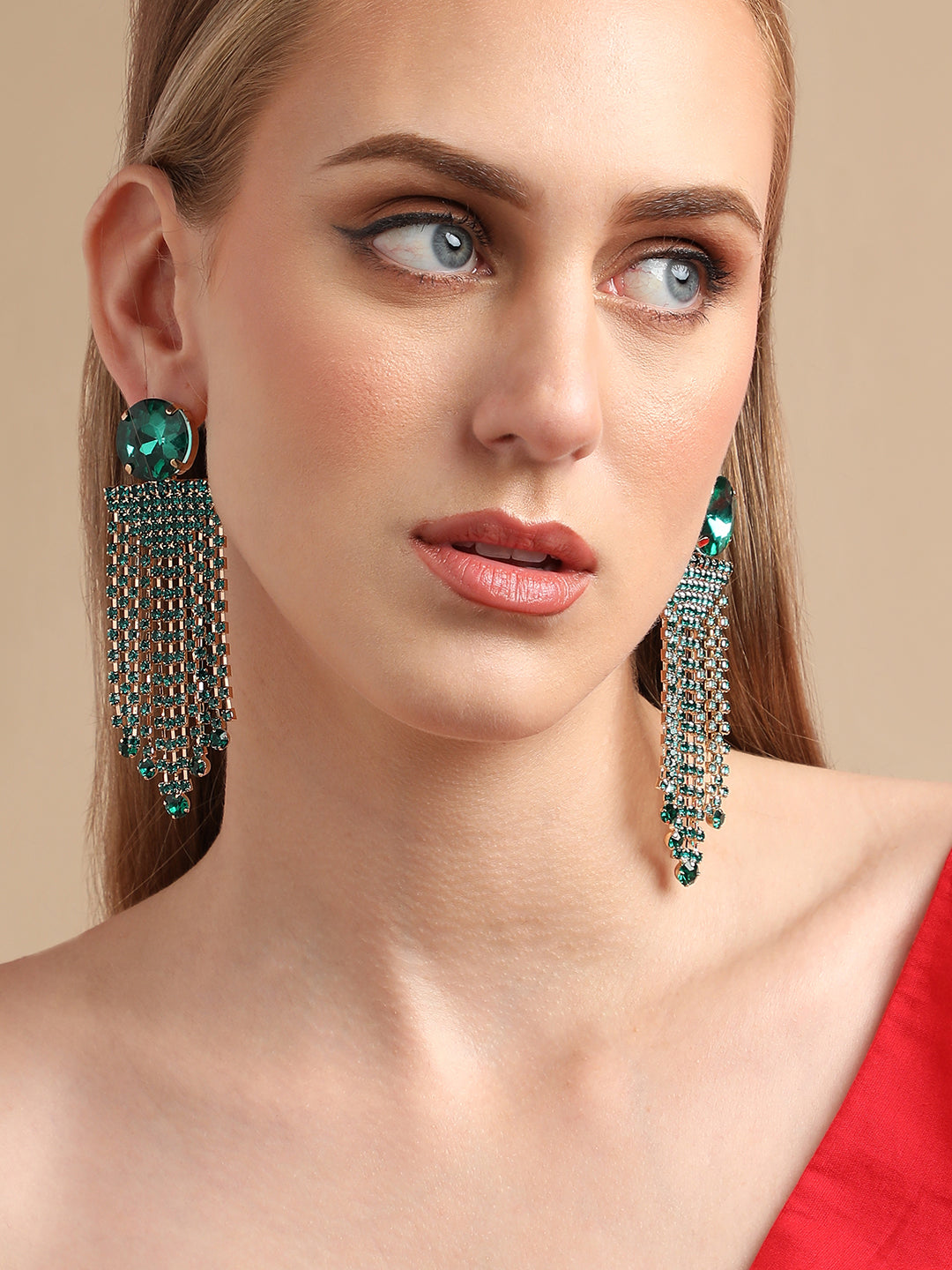 GOLD PLATED PARTY DESIGNER STONE DROP EARRING FOR WOMEN