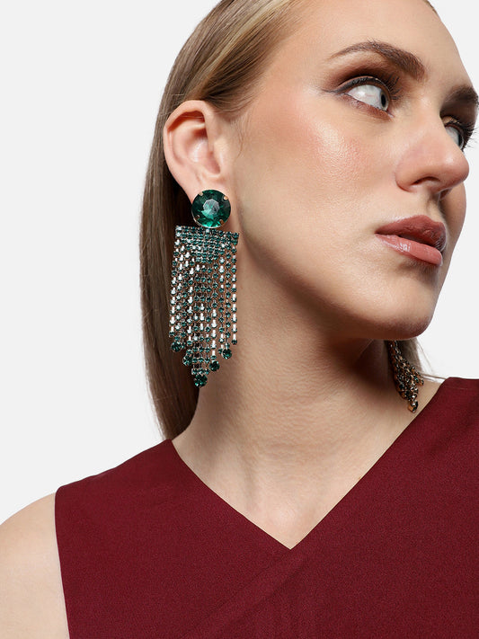 GOLD PLATED PARTY DESIGNER STONE DROP EARRING FOR WOMEN