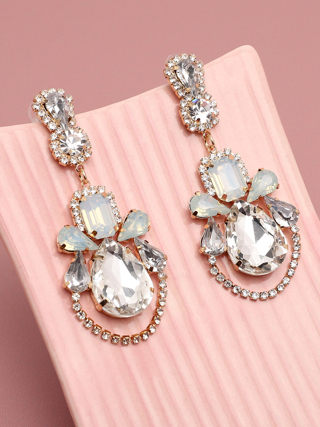 GOLD PLATED PARTY DESIGNER STONE DROP EARRING FOR WOMEN
