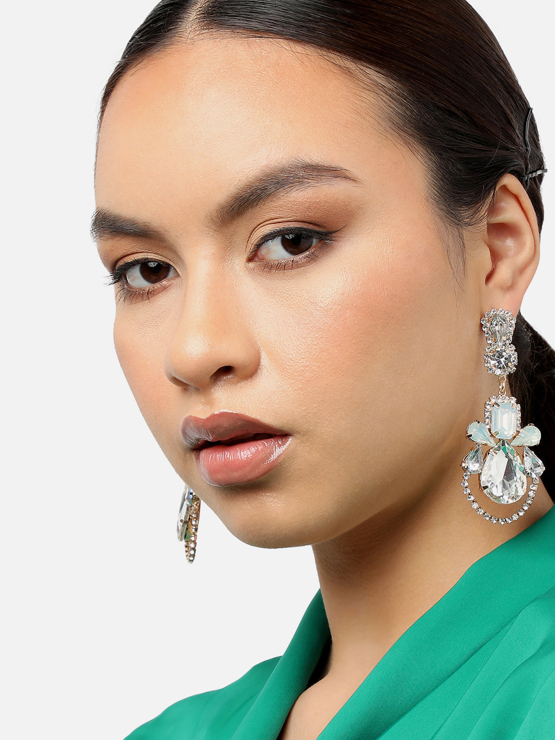 GOLD PLATED PARTY DESIGNER STONE DROP EARRING FOR WOMEN
