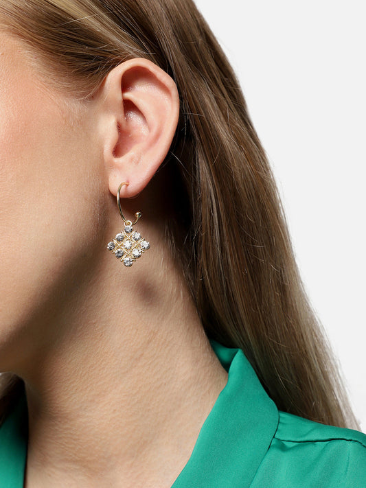 GOLD PLATED PARTY DESIGNER STONE DROP EARRING FOR WOMEN