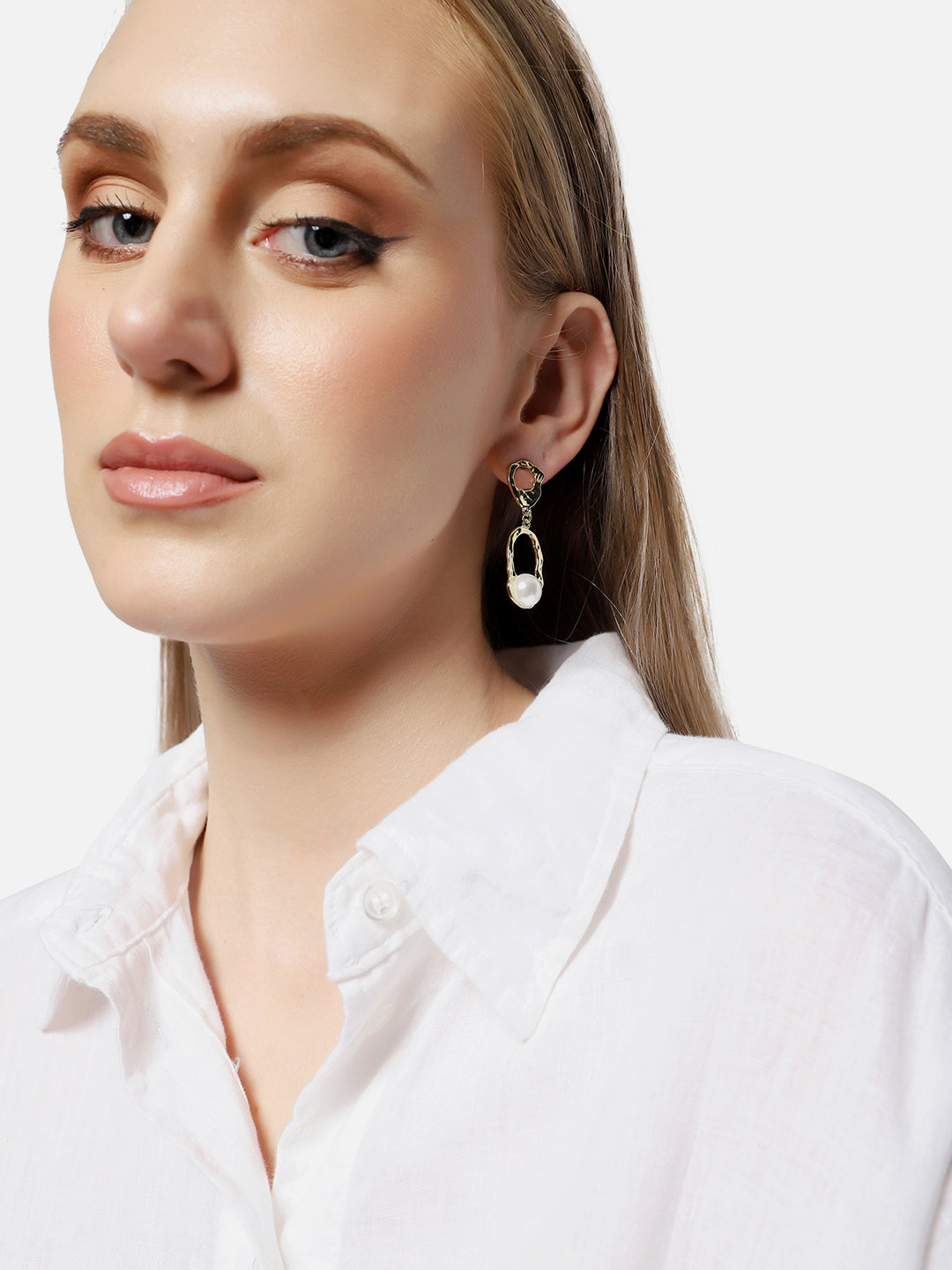 GOLD PLATED PARTY DESIGNER STONE AND PEARLS DROP EARRING FOR WOMEN