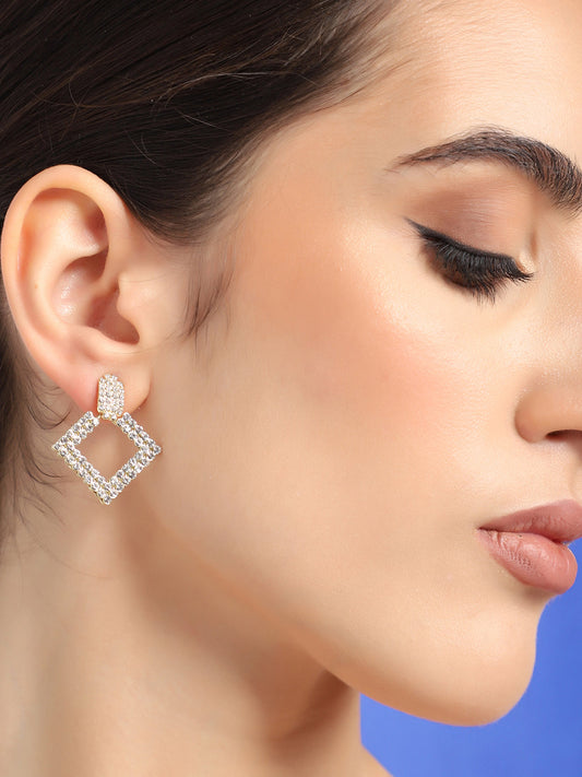 GOLD PLATED PARTY DESIGNER STONE DROP EARRING FOR WOMEN