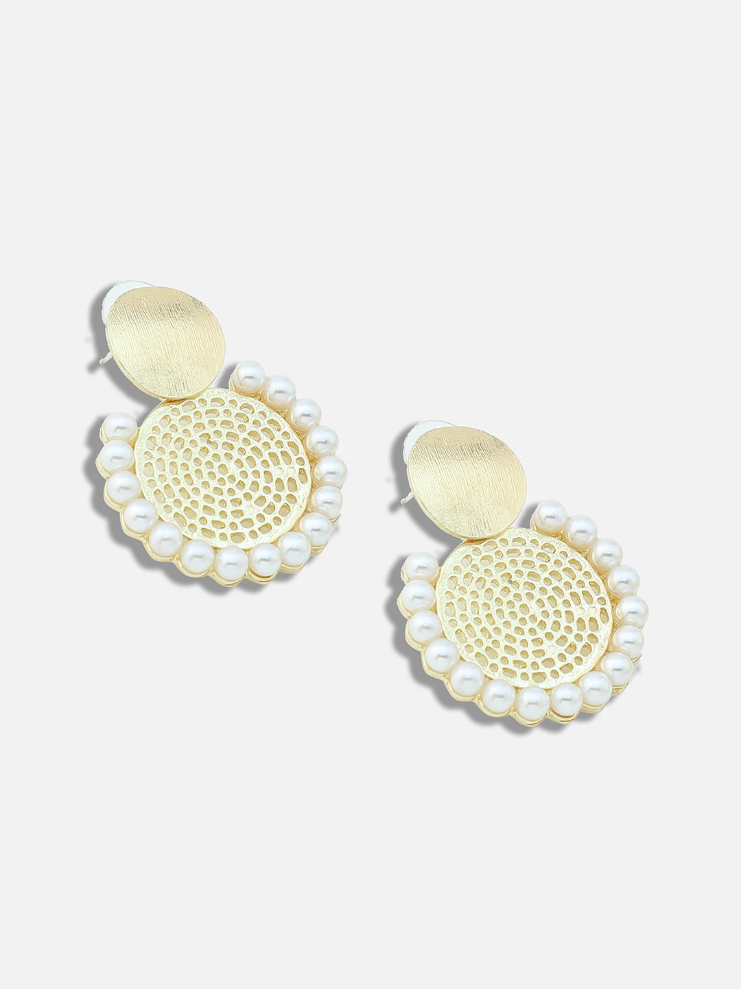GOLD PLATED PARTY DESIGNER STONE AND PEARLS DROP EARRING FOR WOMEN