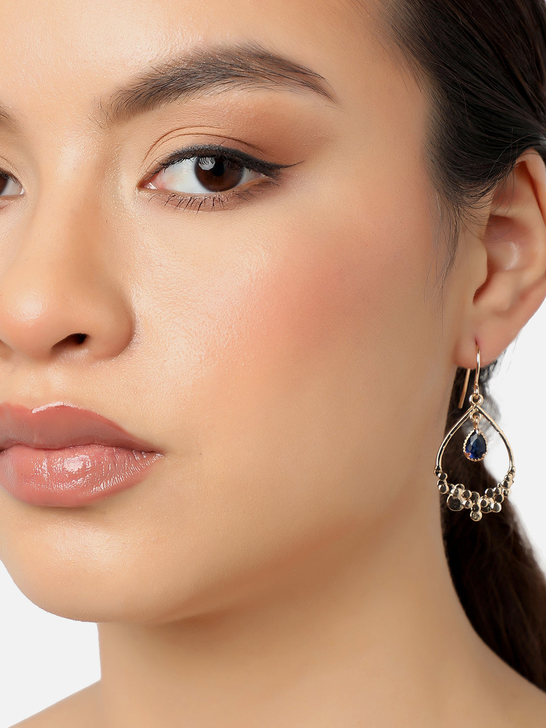 GOLD PLATED PARTY DESIGNER STONE DROP EARRING FOR WOMEN