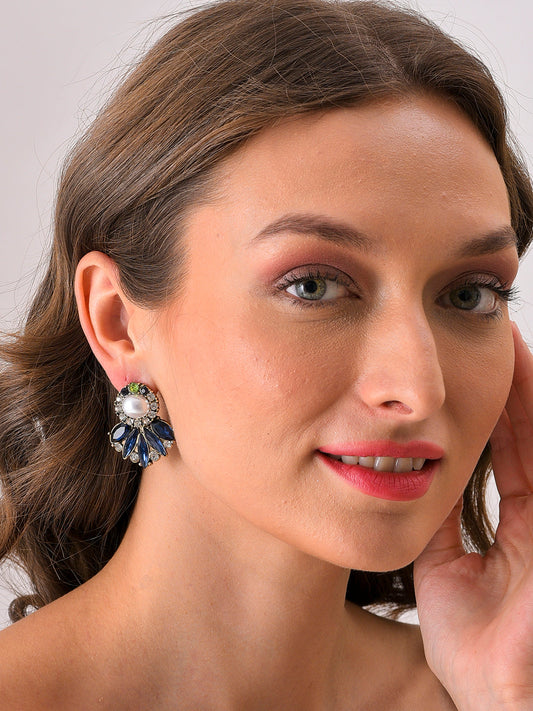 Silver Plated Designer Stone Drop Earring
