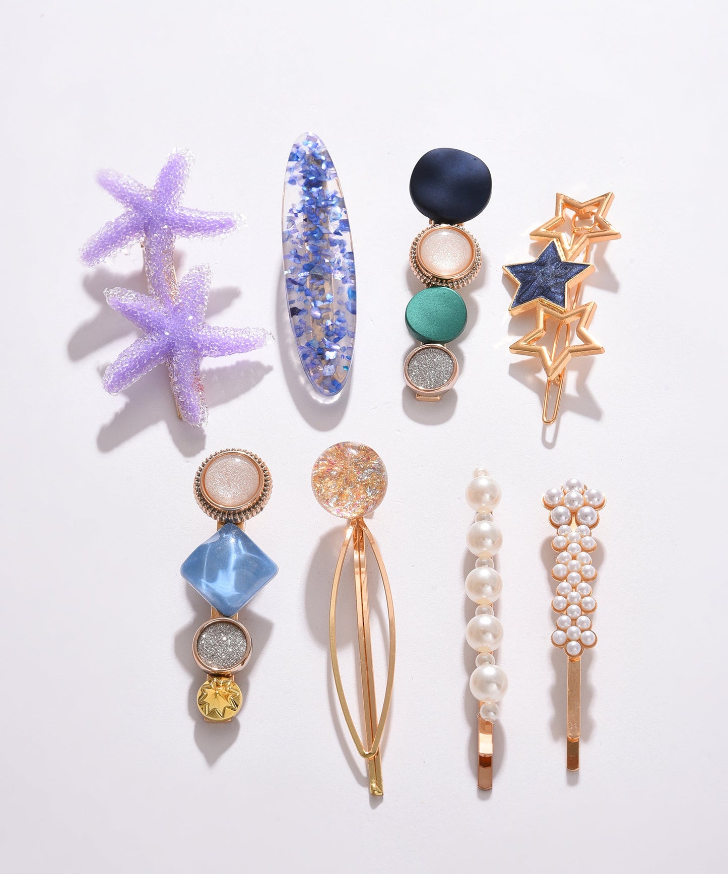 Pack of 7 Gold Plated Designer Stone Pearl Hair Pin