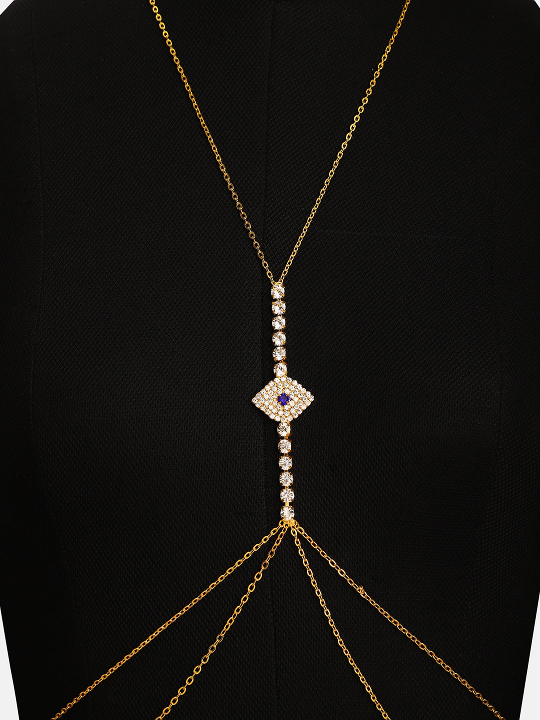 The Evil Eye Décolletage Body Chain - Sapphire Blue & Crystal Silver-SOHIBC6203