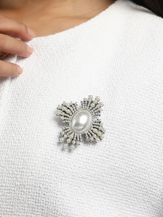 The Rosary Statement Brooch - Pearl White-SOHIBH6215