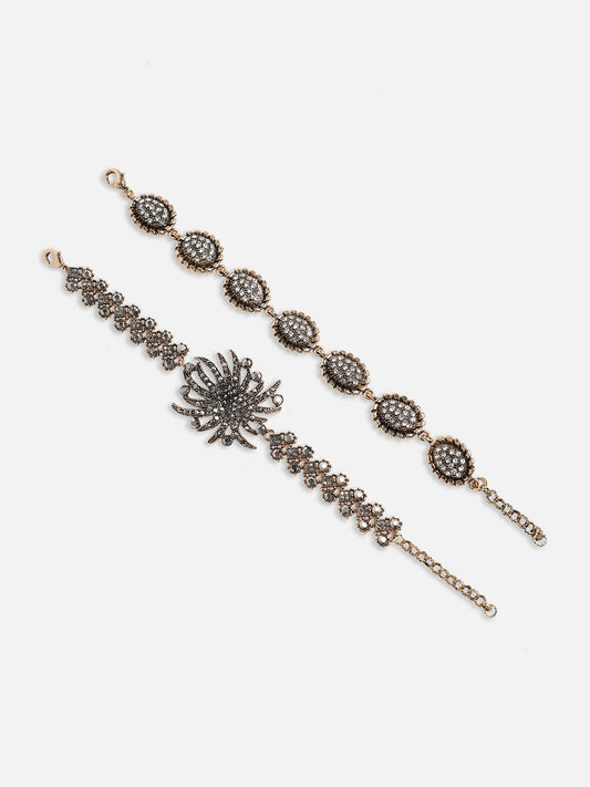 Set Of 2 Crystal-Studded Wraparound Bracelets