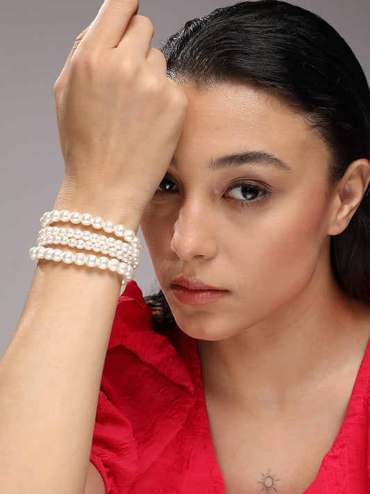 Pearls Beaded Gold-Plated Wraparound Bracelet
