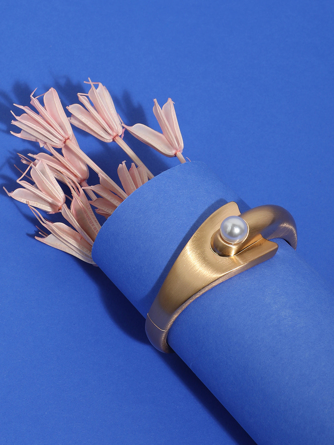 Gold Plated Artificial Beads Cuff Bracelet