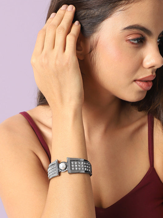 Silver Plated Pearl Drop Cuff Bracelet