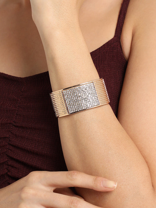 Gold-Plated Stones Studded Cluster Cuff Bracelet