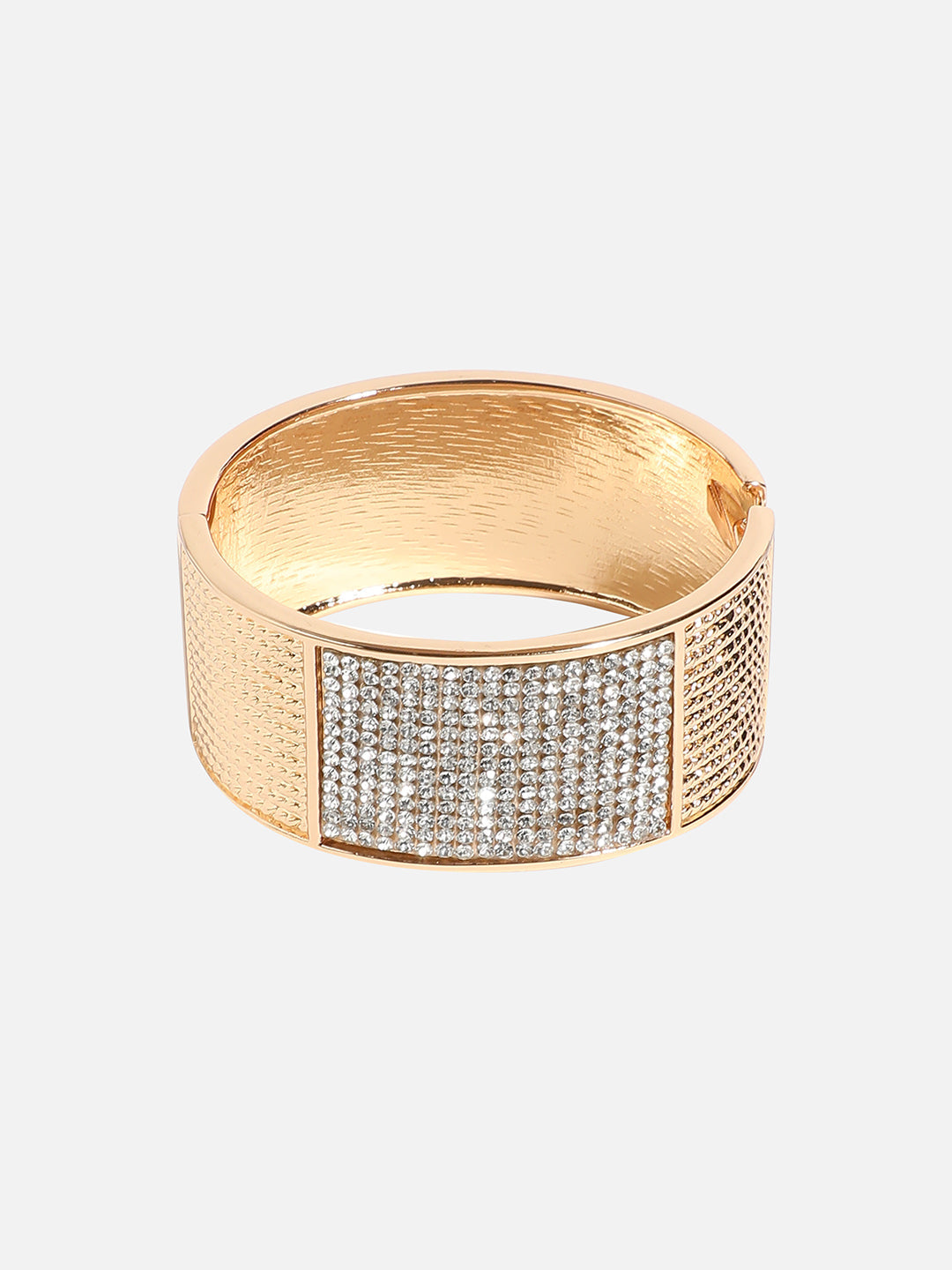 Gold-Plated Stones Studded Cluster Cuff Bracelet