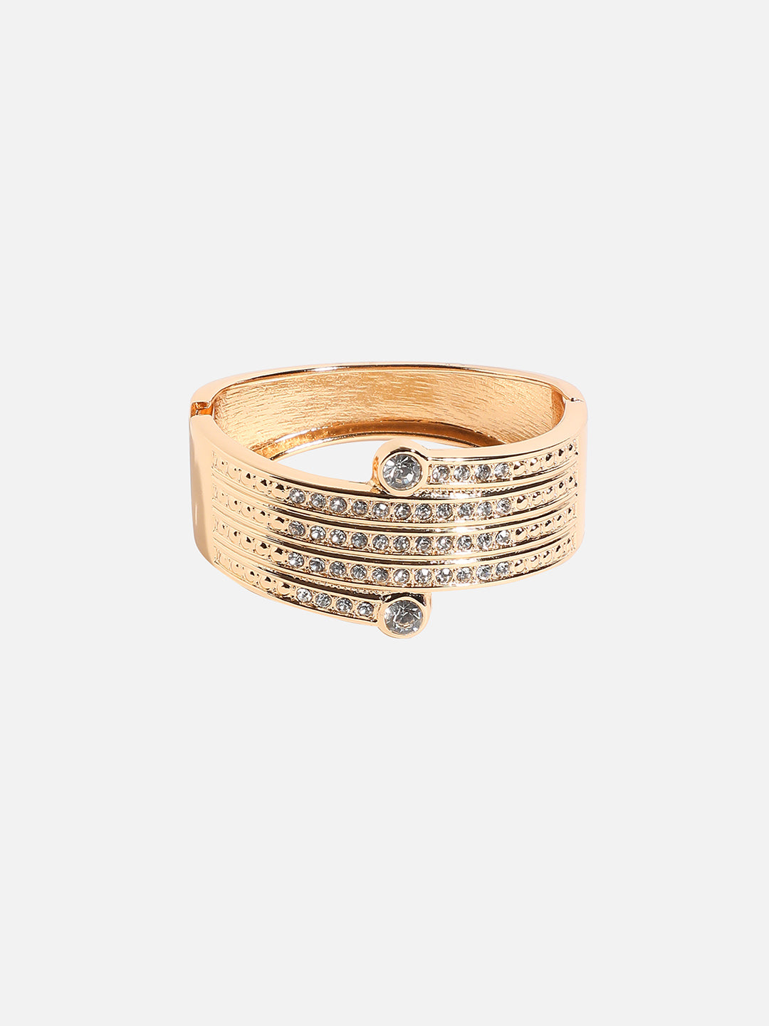 Gold-Plated Stones Studded Lined Cuff Bracelet