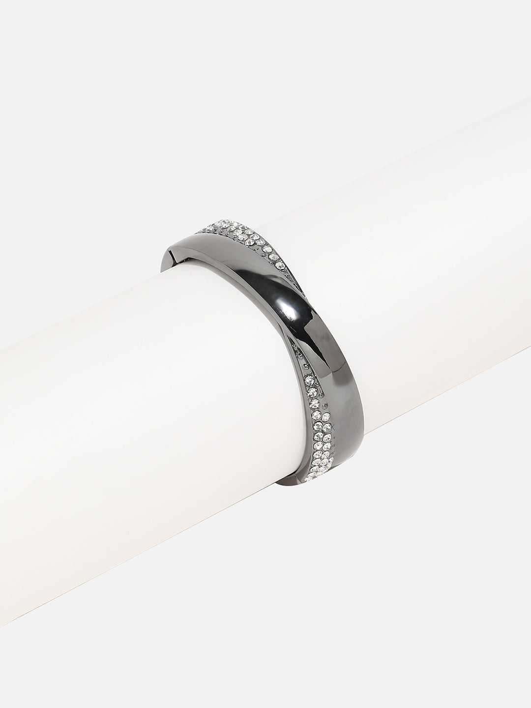 Silver-Plated Stones Studded Twisted Cuff Bracelet