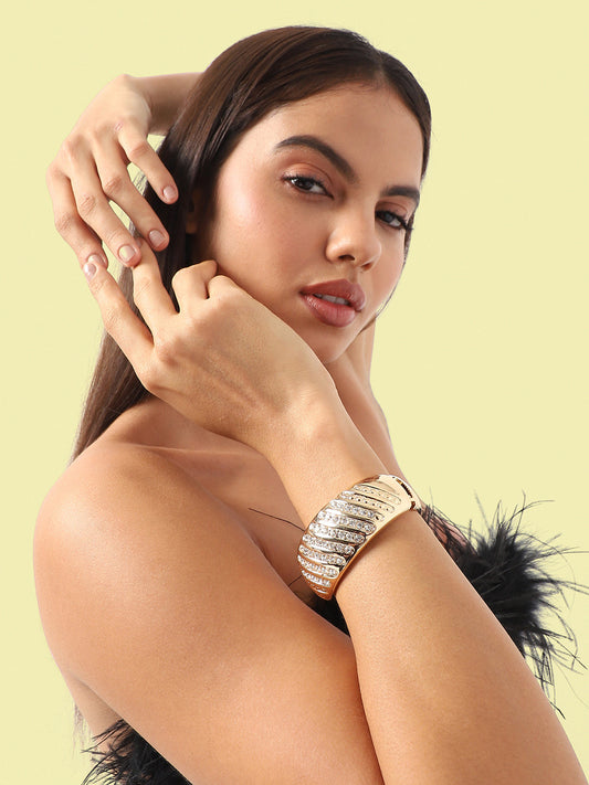 Gold Plated Stone Studded Cuff Bracelet