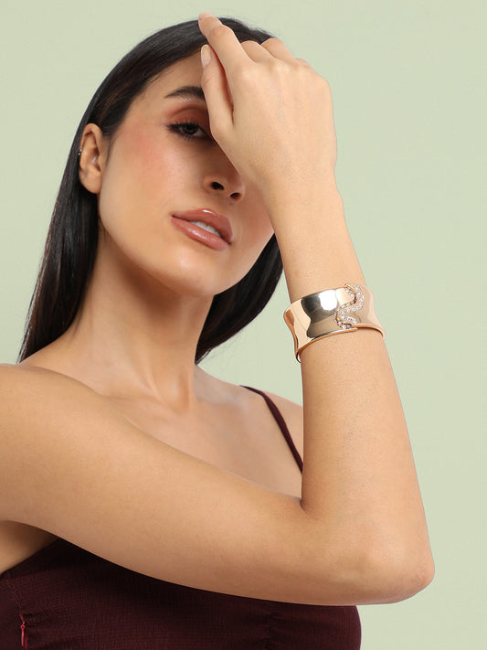 Gold-Plated Stones Studded Overlap Cuff Bracelet