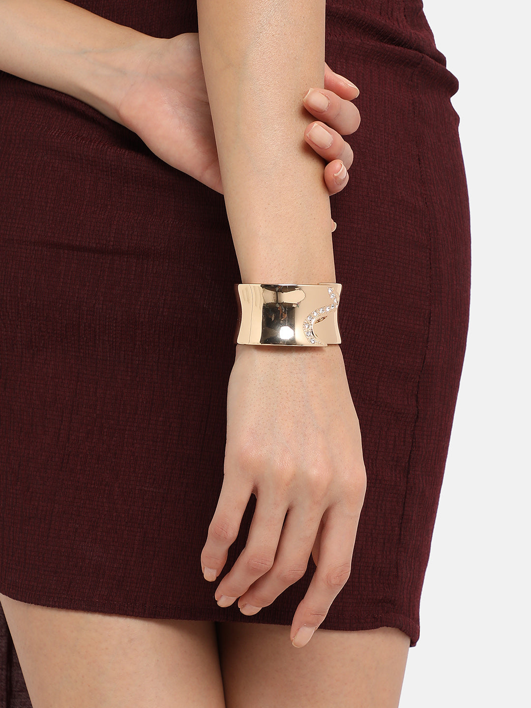 Gold-Plated Stones Studded Overlap Cuff Bracelet