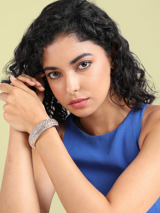 Gold-Plated Stone-Studded Bangle-Style Bracelet