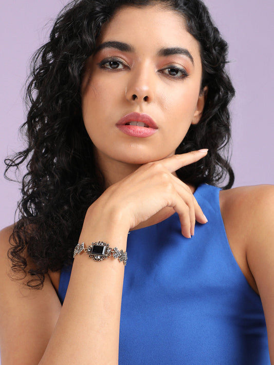 Gold-Plated Crystal Studded Link Bracelet