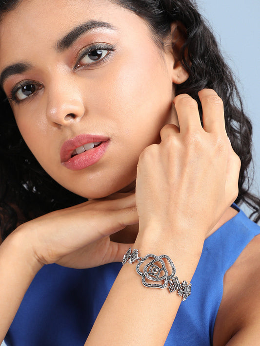 Silver-Plated Crystal Studded Charm Bracelet