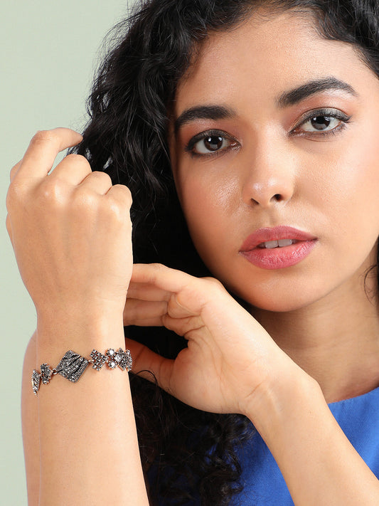 Gold-Plated Crystal Studded Link Bracelet