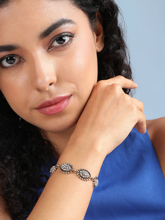 Gold-Plated Crystal Studded Charm Bracelet