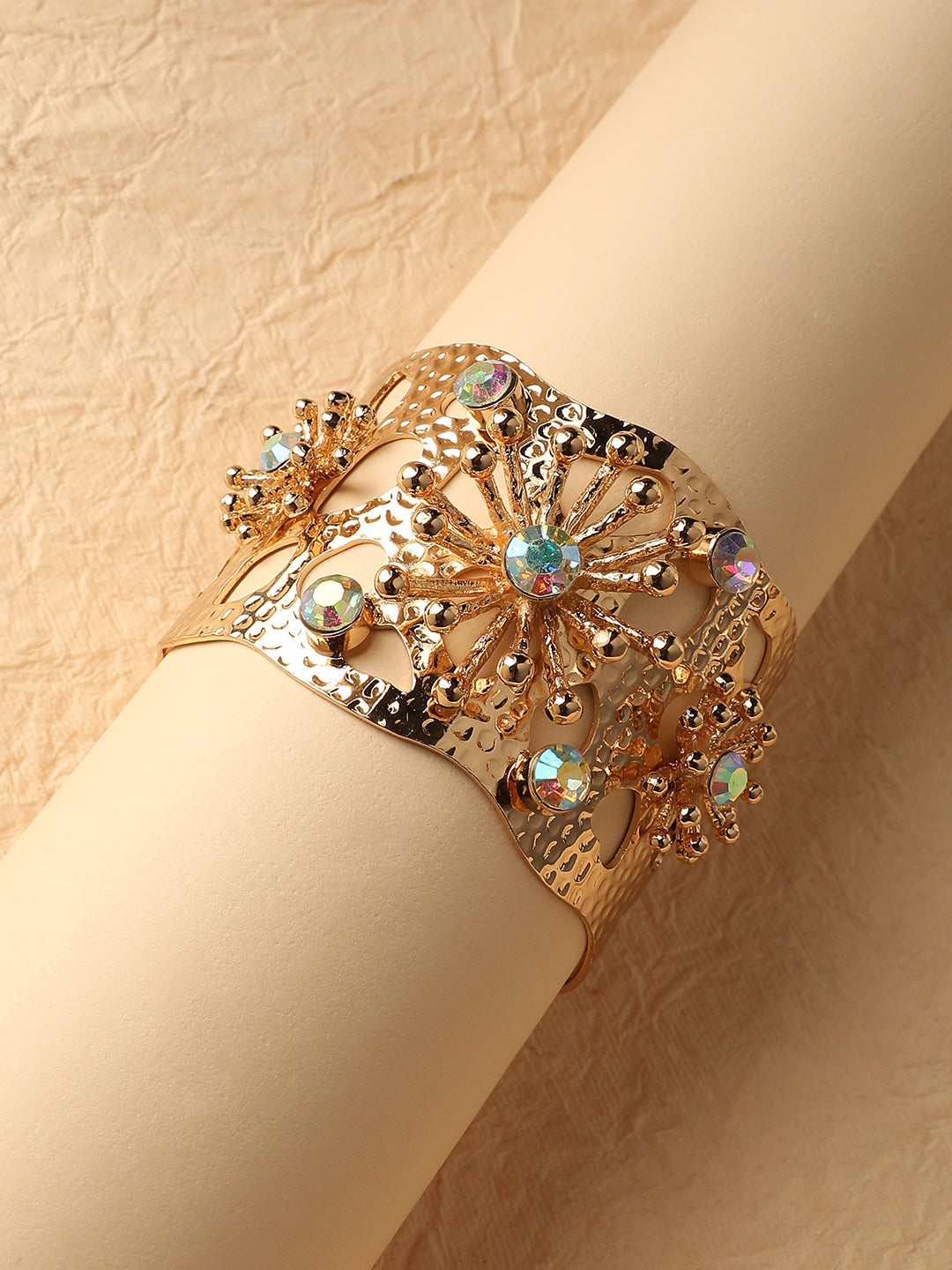 Gold-Plated Artificial Stones Studded Cuff Bracelet