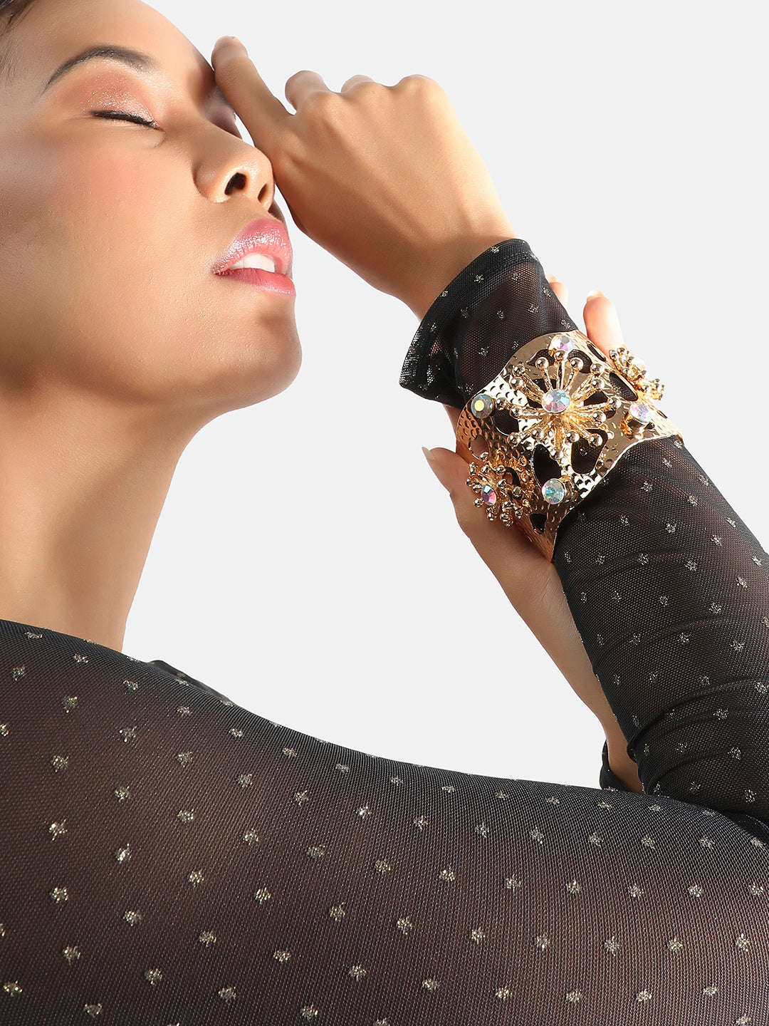 Gold-Plated Artificial Stones Studded Cuff Bracelet