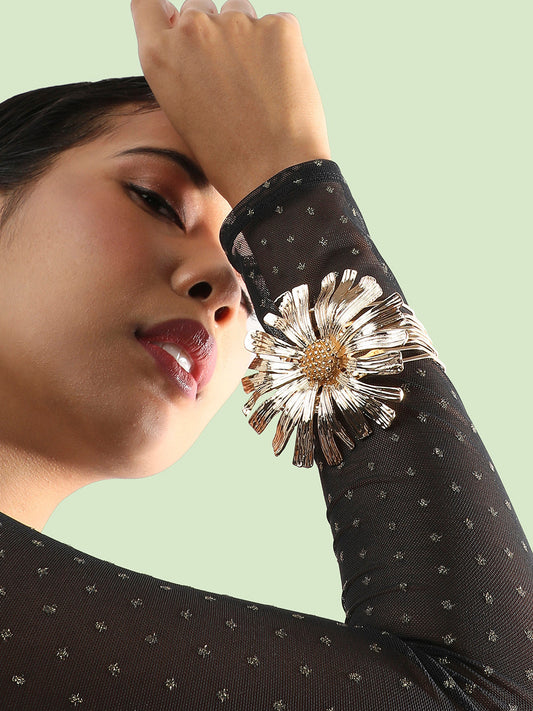 Gold-Plated Sunflower Statement Cuff Bracelet