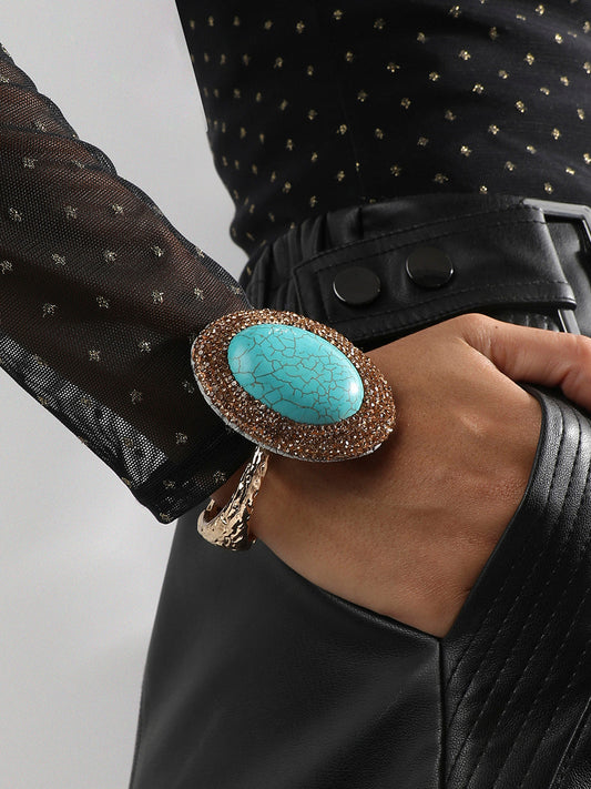 Gold Plated Stone Studded Bangle Style Bracelet
