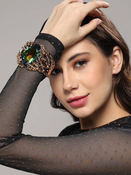 Gold Plated Crystals Studded Bangle Style Bracelet