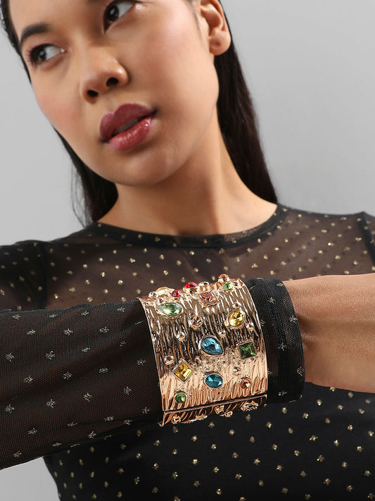 Gold-Plated Artificial Stones Studded Kada Bracelet