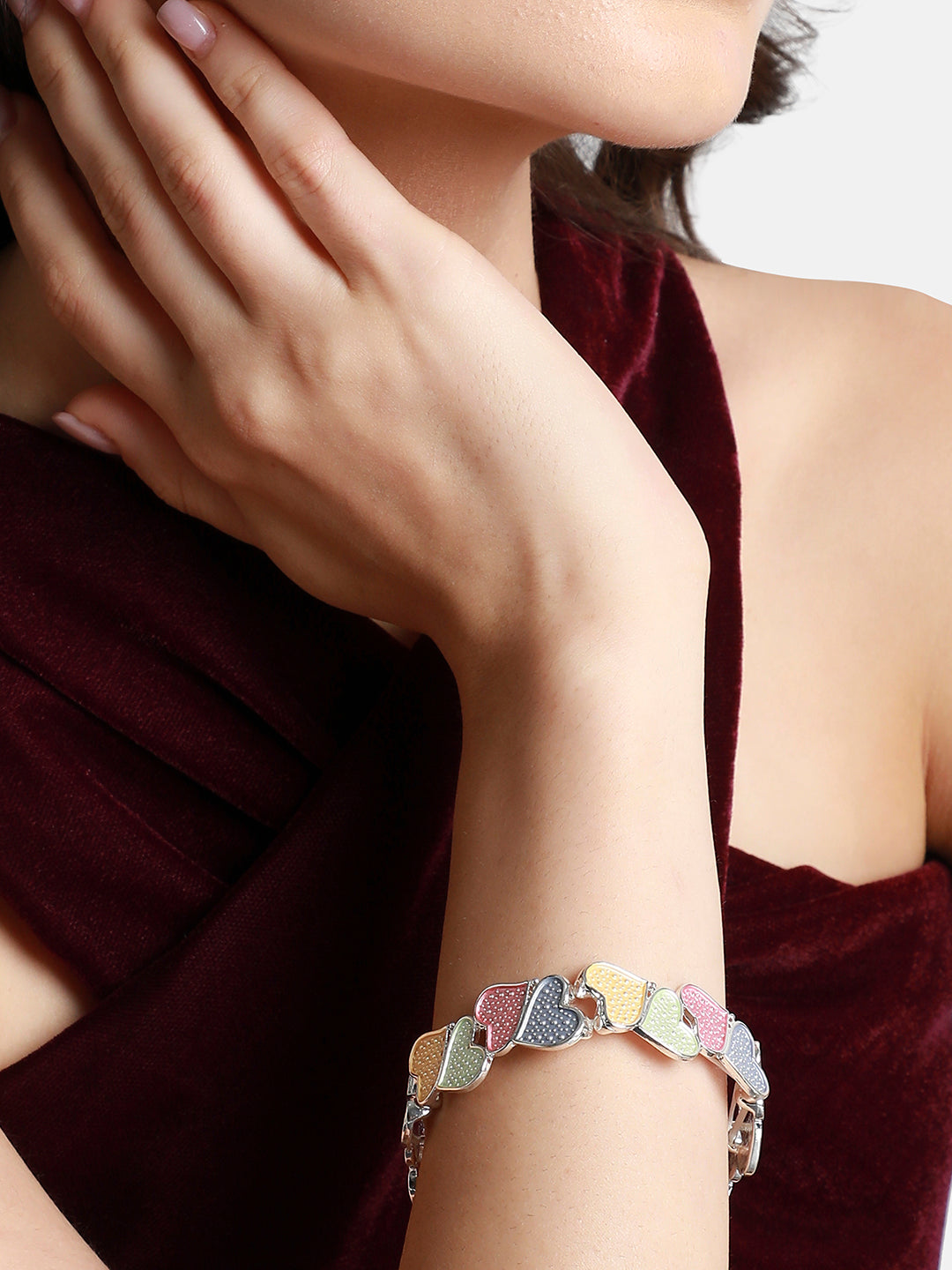 Silver Plated Heart Shaped Elasticated Bracelet