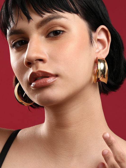 Glam Duo Set Of 2 Gold-Plated Contemporary Hoop Earrings