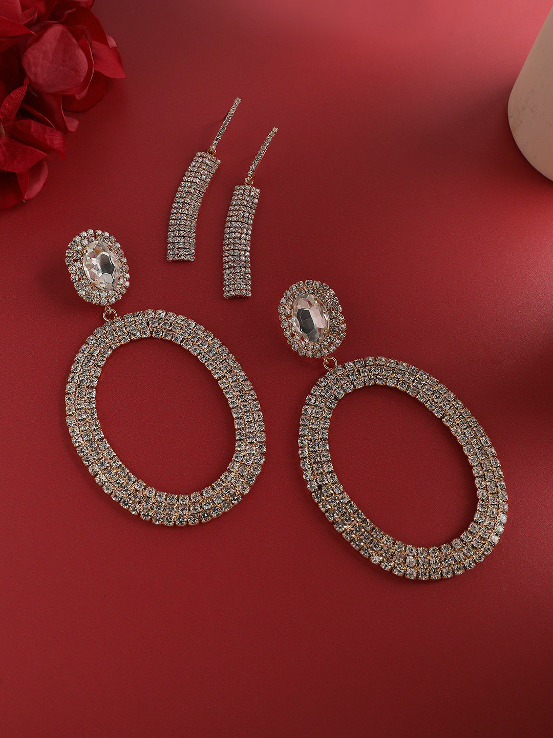 Elegant Duet Set Of 2 Silver-Plated Contemporary Drop Earrings
